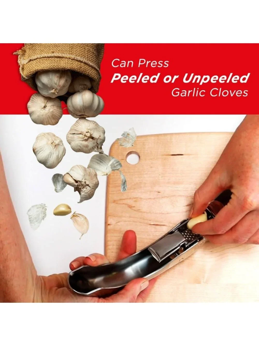 Stainless Steel Garlic Press - Epic Kitchen Tool, Compact & Durable, Silver
